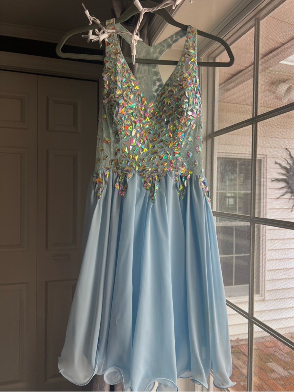 Light Blue Sequin Dinner Dance Prom Dress
